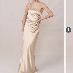 One Shoulder Jade Satin Dress